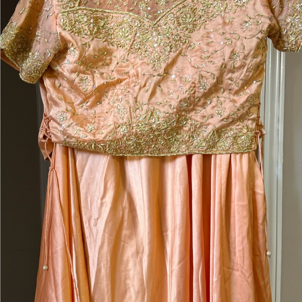Peach Embroidered Two-Piece Formal Dress